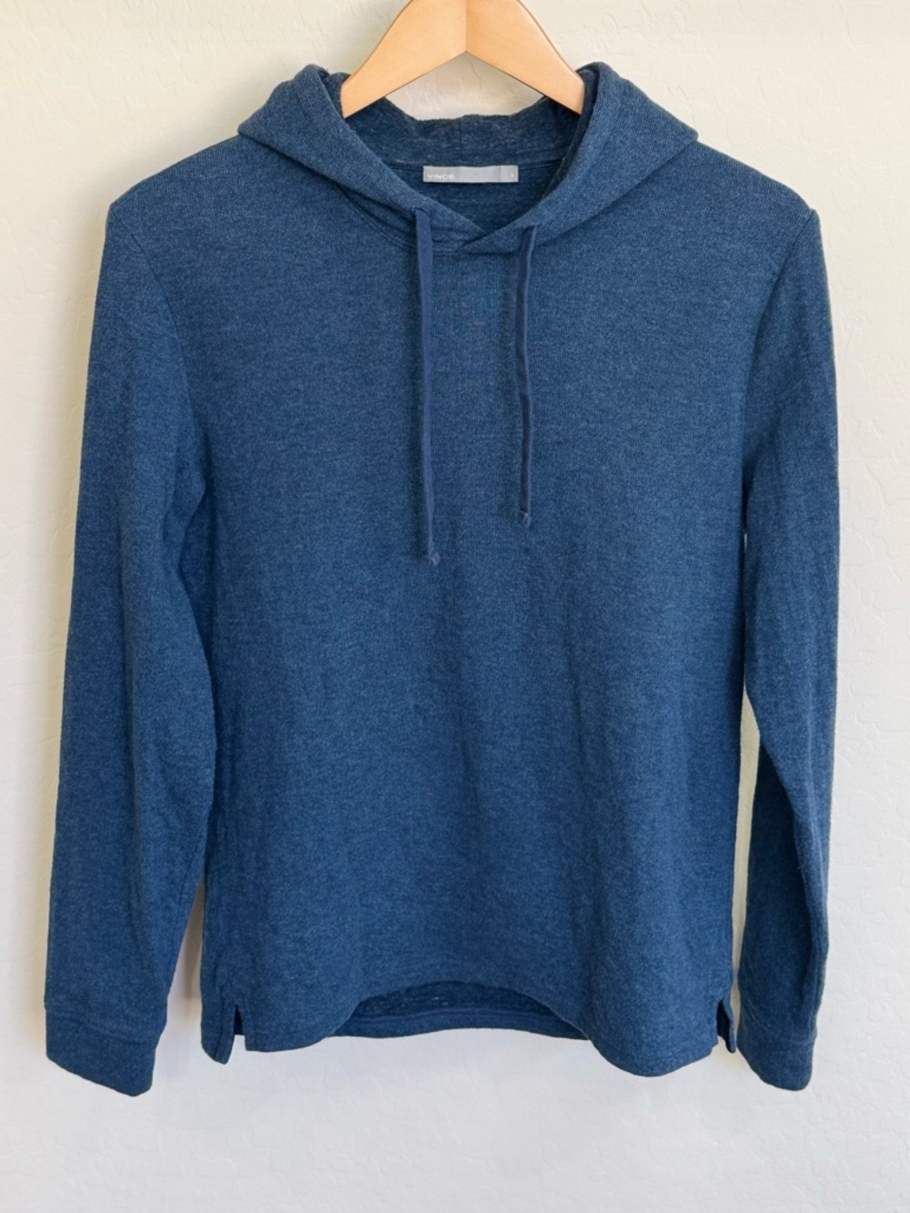 Vince Men's Heather Navy Blue Double Knit Thermal Luxe Pullover Hoodie Sz Small